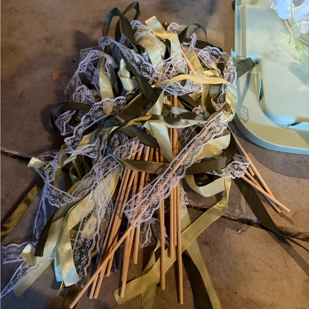 Green and Cream Ribbon Wands